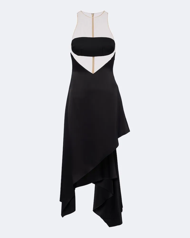 David Koma Abito midi in rete asimmetrico Nero