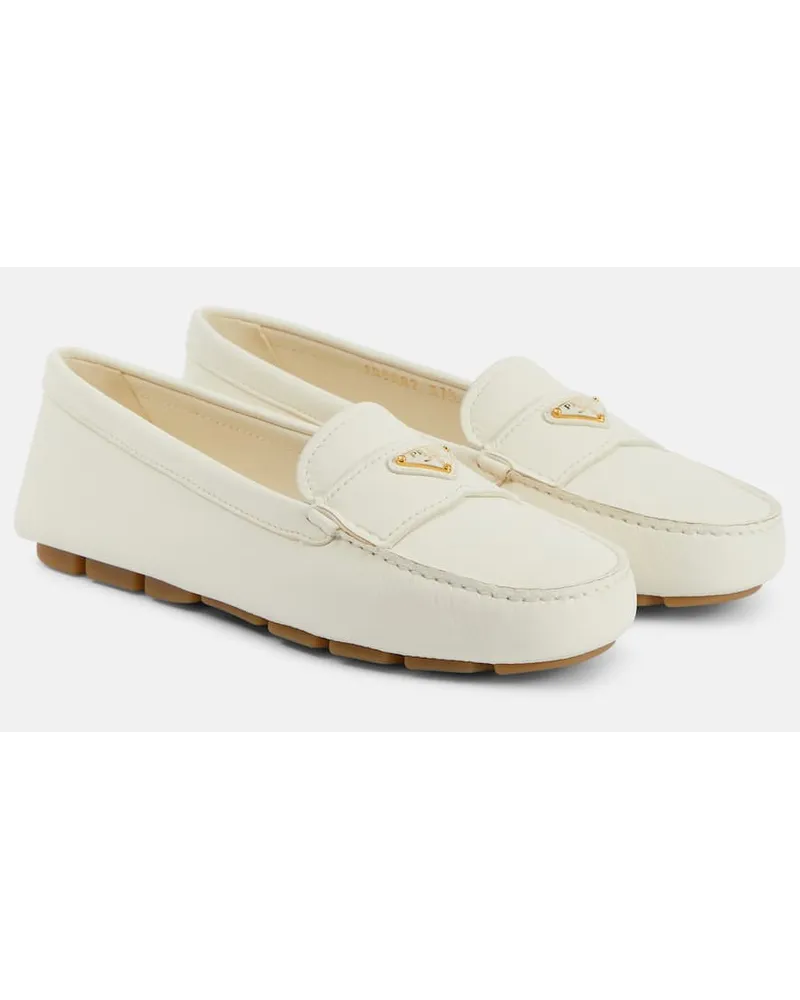 Prada Mocassini in pelle con logo Bianco