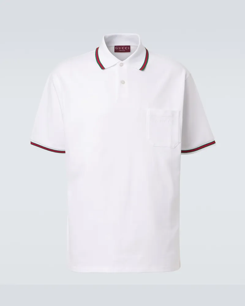 Gucci Polo Web Stripe in piqué di misto cotone Bianco