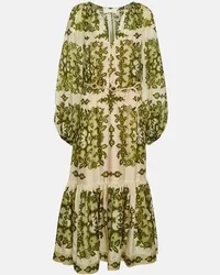 Zimmermann Abito midi Raie in seta con stampa Verde