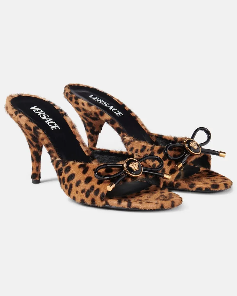 Versace Mules Leopard Opera Bow 95 in shearling Marrone