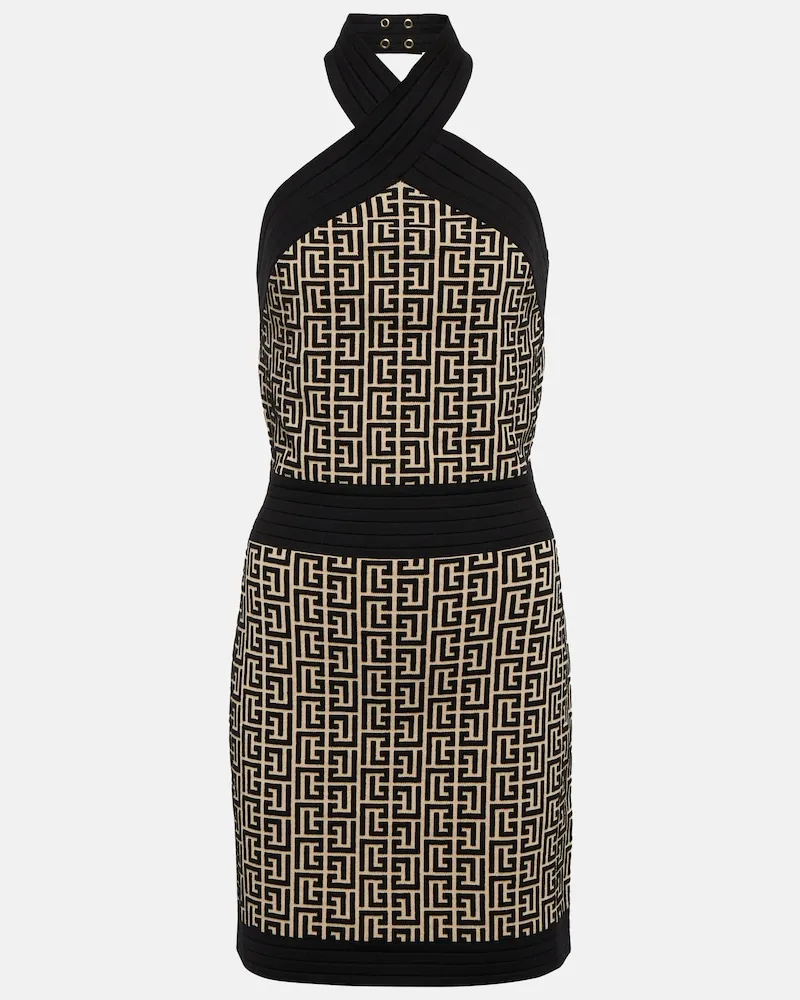 Balmain Miniabito Monogram con scollo allâamericana Nero