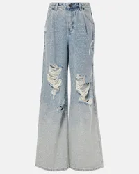 Self-Portrait Jeans a gamba larga distressed Blu