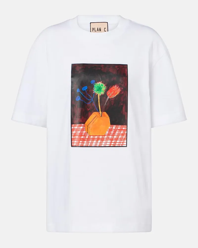 PLAN C T-shirt in jersey di cotone con stampa Bianco