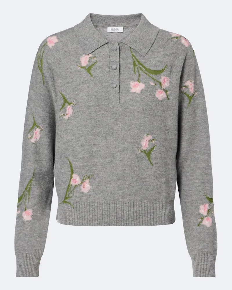 Erdem Pullover in lana a intarsi floreali Grigio