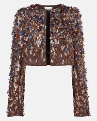 Dries van Noten Giacca cropped con lamé Marrone