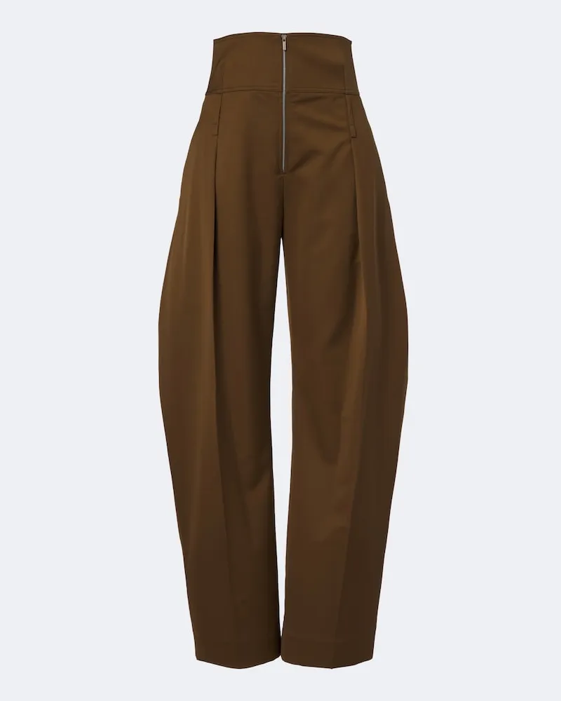 Ferragamo Pantaloni barrel in lana e cashmere Marrone