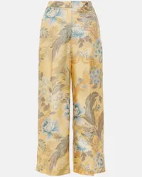 Etro Pantaloni cropped a gamba larga in seta Multicolore