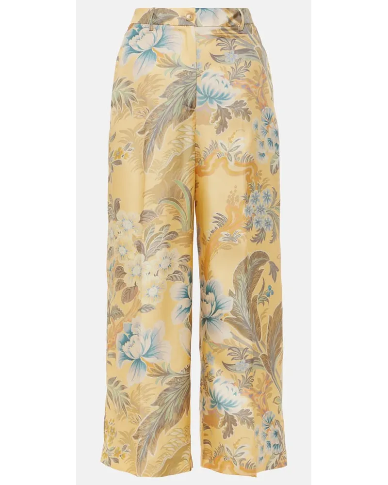 Etro Pantaloni cropped a gamba larga in seta Multicolore