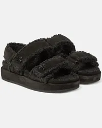 Tory Burch Sandali Kira in suede con shearling Nero