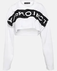 Y/PROJECT Top cropped in jersey di cotone con logo Bianco