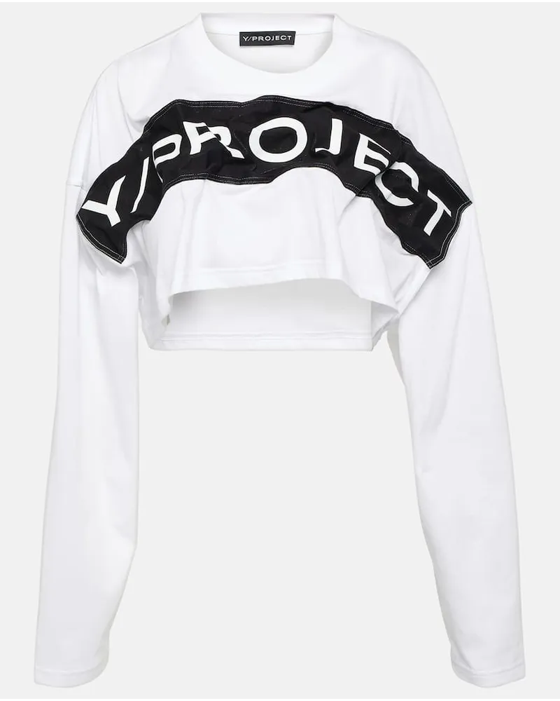 Y/PROJECT Top cropped in jersey di cotone con logo Bianco