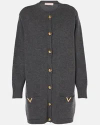 Valentino Garavani Cardigan oversize VGold in lana vergine Grigio