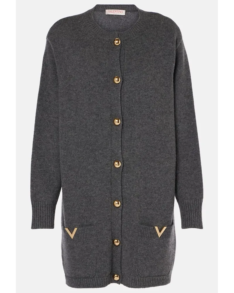 Valentino Garavani Cardigan oversize VGold in lana vergine Grigio