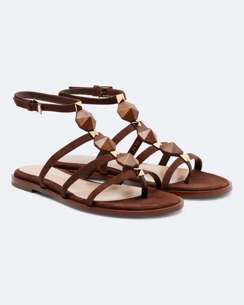 Gianvito Rossi Sandali infradito in suede con borchie Marrone