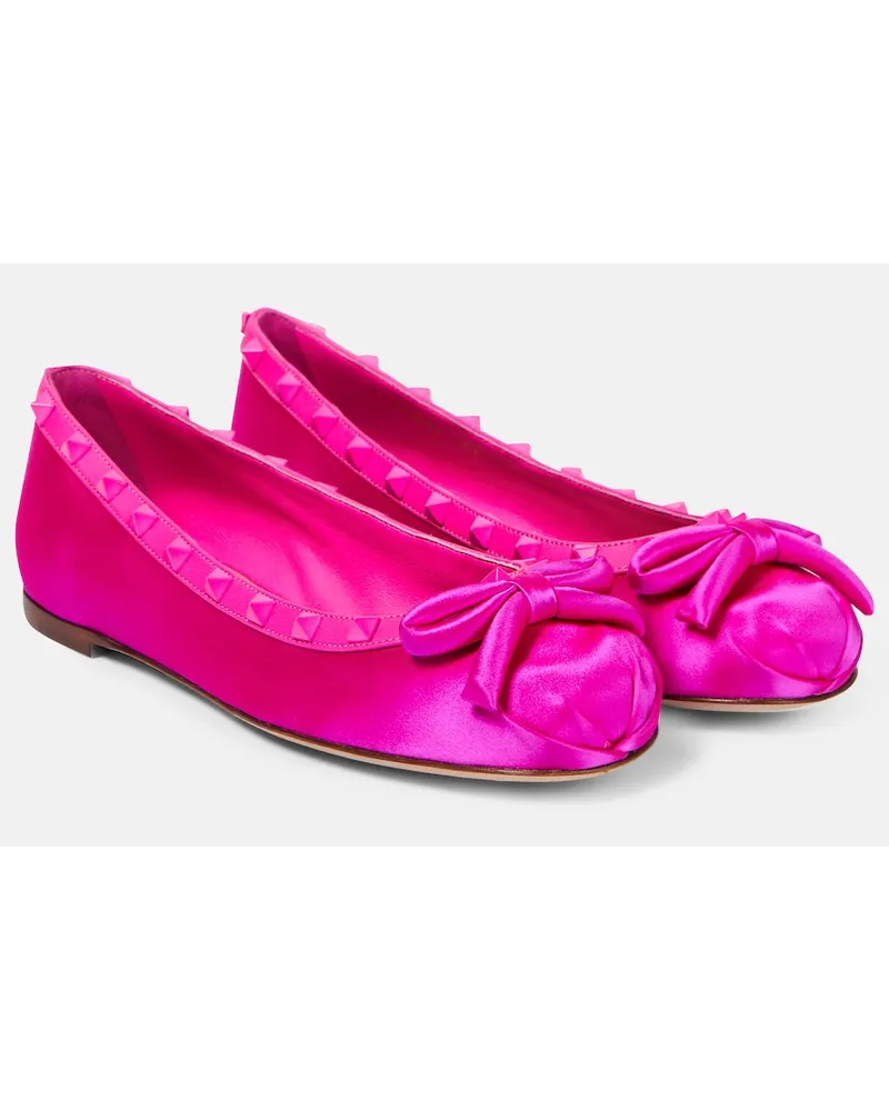 Valentino Garavani Ballerine Rockstud in raso Rosa