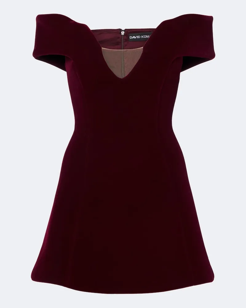 David Koma Abito corto in velluto off-shoulder Borgogna
