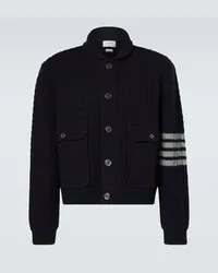 Thom Browne Bomber 4-Bar in misto cotone e lana Blu