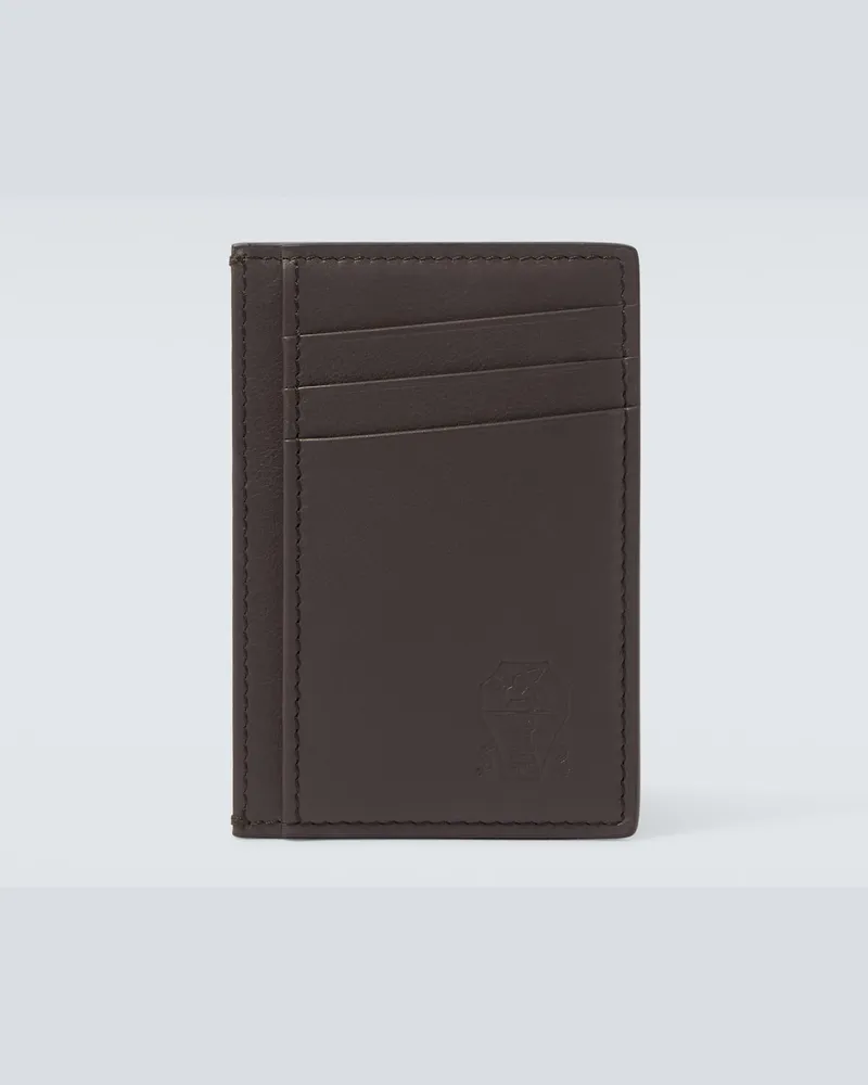 Brunello Cucinelli Portacarte in pelle con logo Marrone