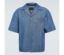 Prada Camicia bowling in cotone e lino Blu