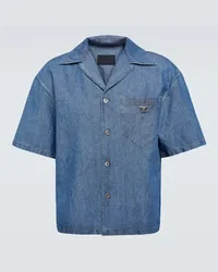 Prada Camicia bowling in cotone e lino Blu