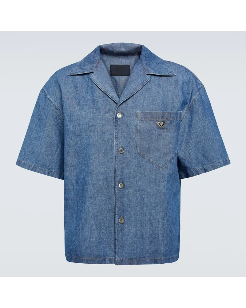 Prada Camicia bowling in cotone e lino Blu