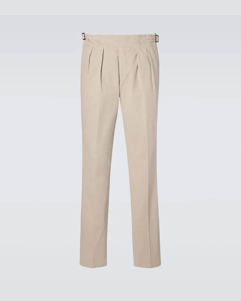 Rubinacci Pantaloni tapered Manny in twill di cotone Beige