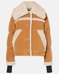 Moncler Giacca in velluto a coste con shearling Marrone