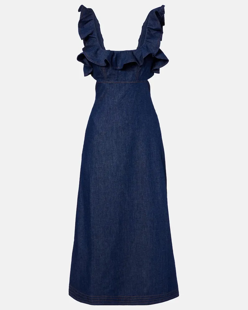 Zimmermann Abito midi Aster in denim con volant Blu