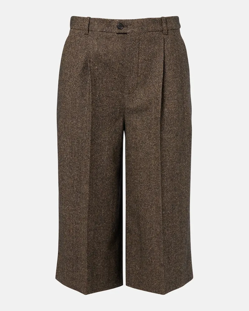 Saint Laurent Bermuda in misto lana a spina di pesce Marrone