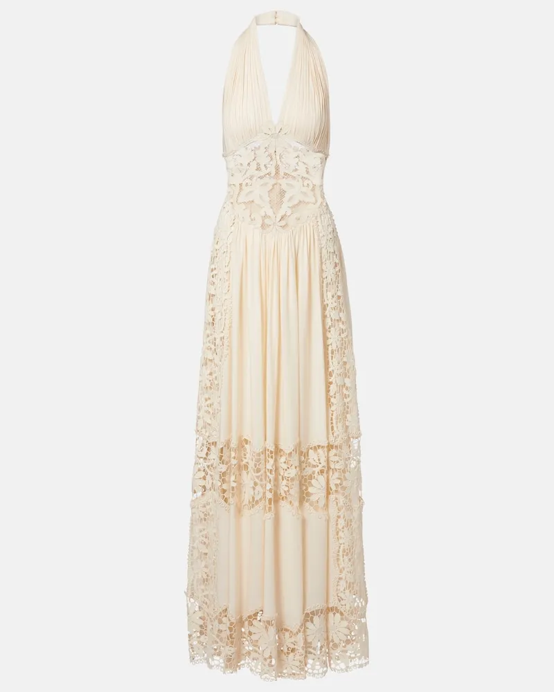 Elie Saab Abito lungo in georgette e macramÃ Bianco