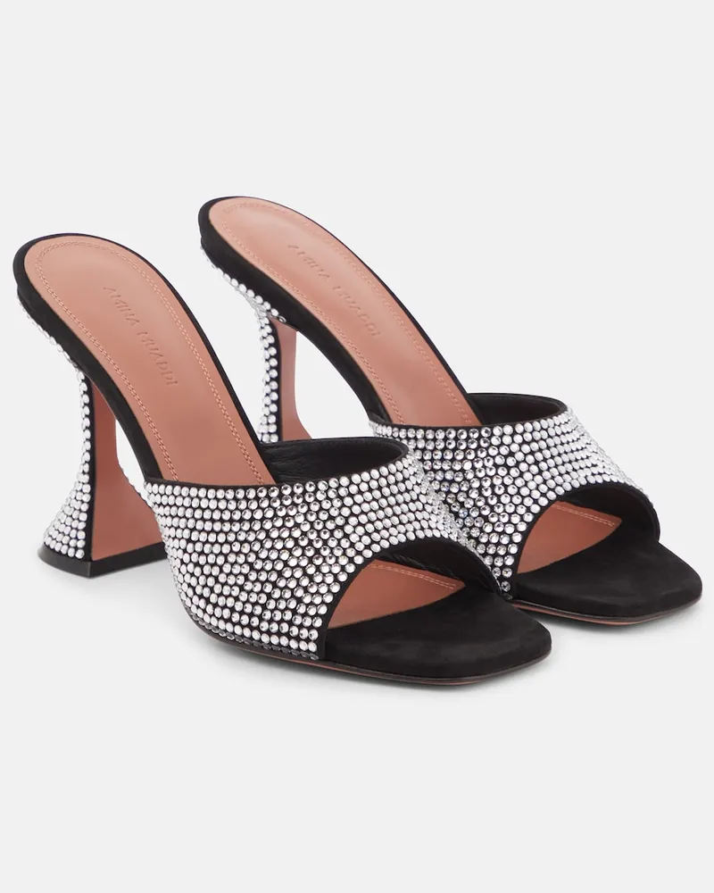 Amina Muaddi Mules Lupita in suede con cristalli Nero