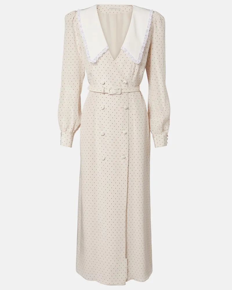 Alessandra Rich Abito midi in seta a pois Bianco