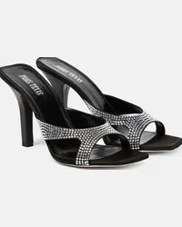 Paris Texas Mules Kate in raso con cristalli Nero