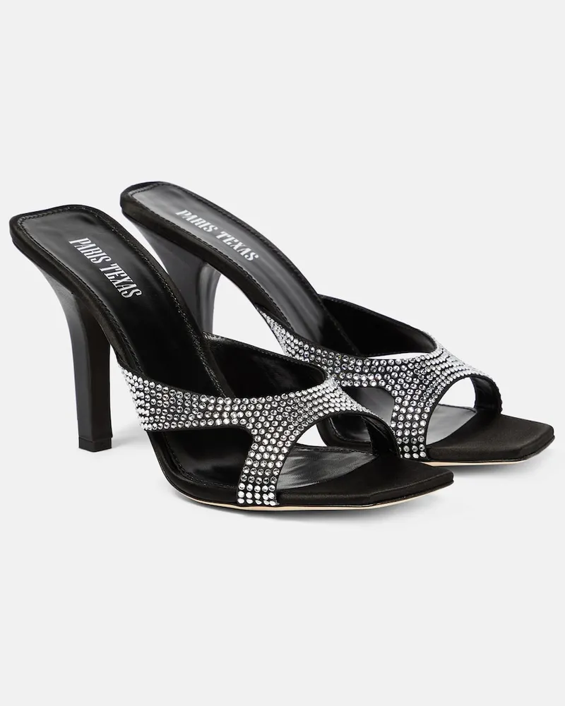 Paris Texas Mules Kate in raso con cristalli Nero