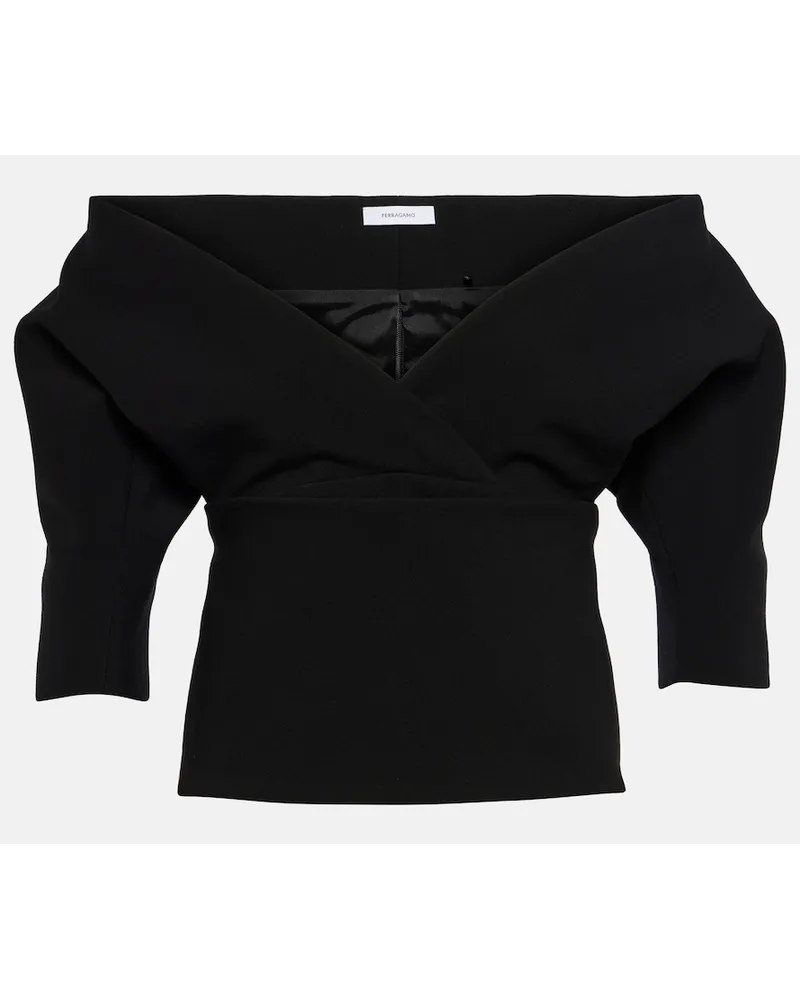 Ferragamo Top in gabardine di misto lana Nero