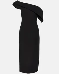 Roland Mouret Abito midi asimmetrico in lana e seta Nero