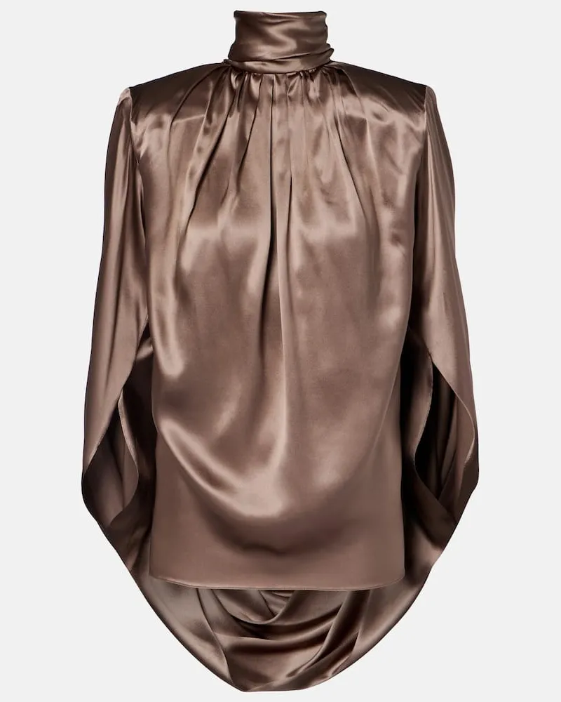 Thierry Mugler Top drappeggiato in raso di misto seta Marrone