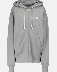 Acne Studios Felpa Face in cotone con zip e cappuccio Grigio