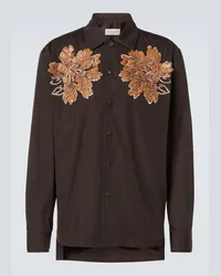 Dries van Noten Camicia in cotone con ricamo Marrone