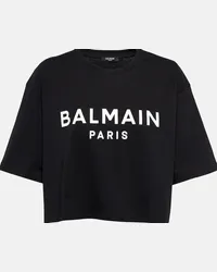 Balmain T-shirt cropped in jersey di cotone Nero