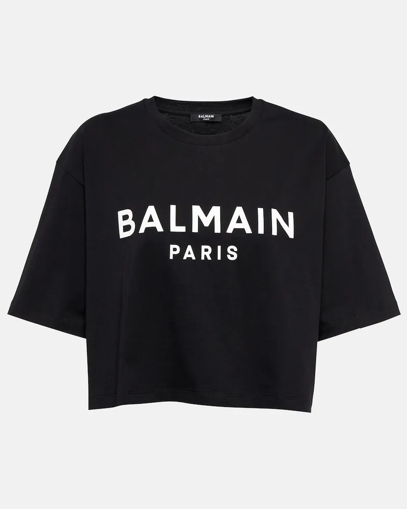 Balmain T-shirt cropped in jersey di cotone Nero
