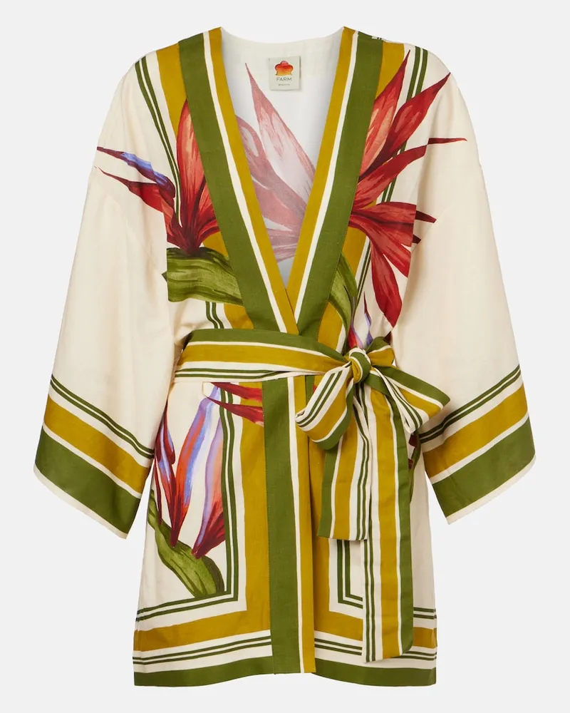 FARM Rio Caftano Strilitizia in misto lino con stampa floreale Multicolore