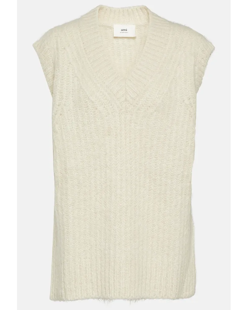 AMI Paris Gilet in misto lana Bianco