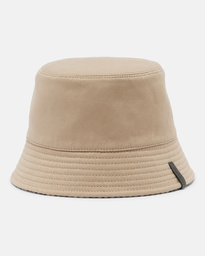 Brunello Cucinelli Cappello da pescatore Monili in cotone e lino Beige