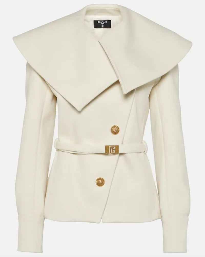 Balmain Cappotto doppiopetto in lana vergine Bianco