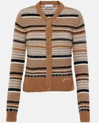 Ganni Cardigan in misto alpaca a righe Marrone