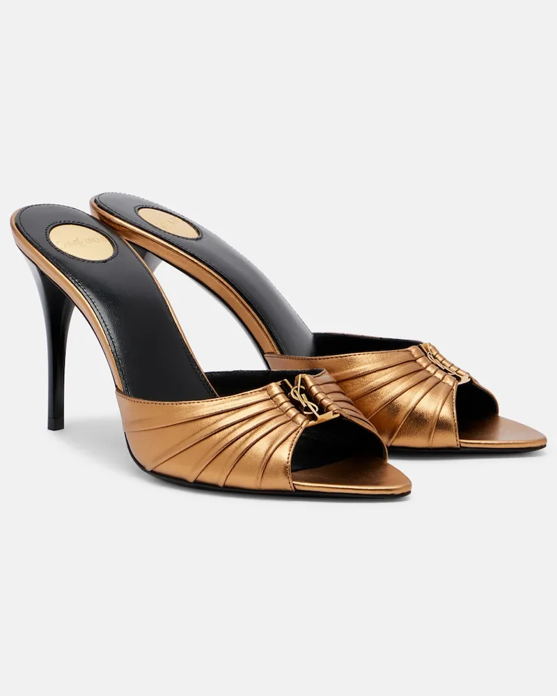Saint Laurent Mules Babylone in pelle metallizzata Oro