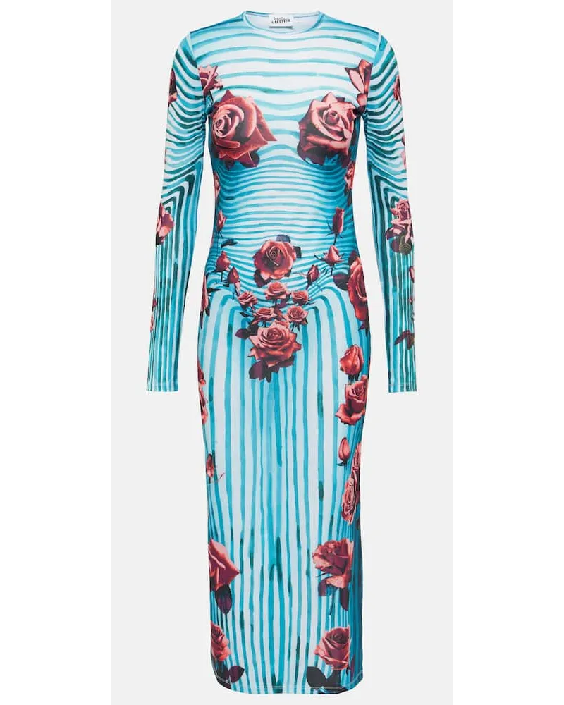 Jean Paul Gaultier Abito midi in jersey con stampa floreale Blu