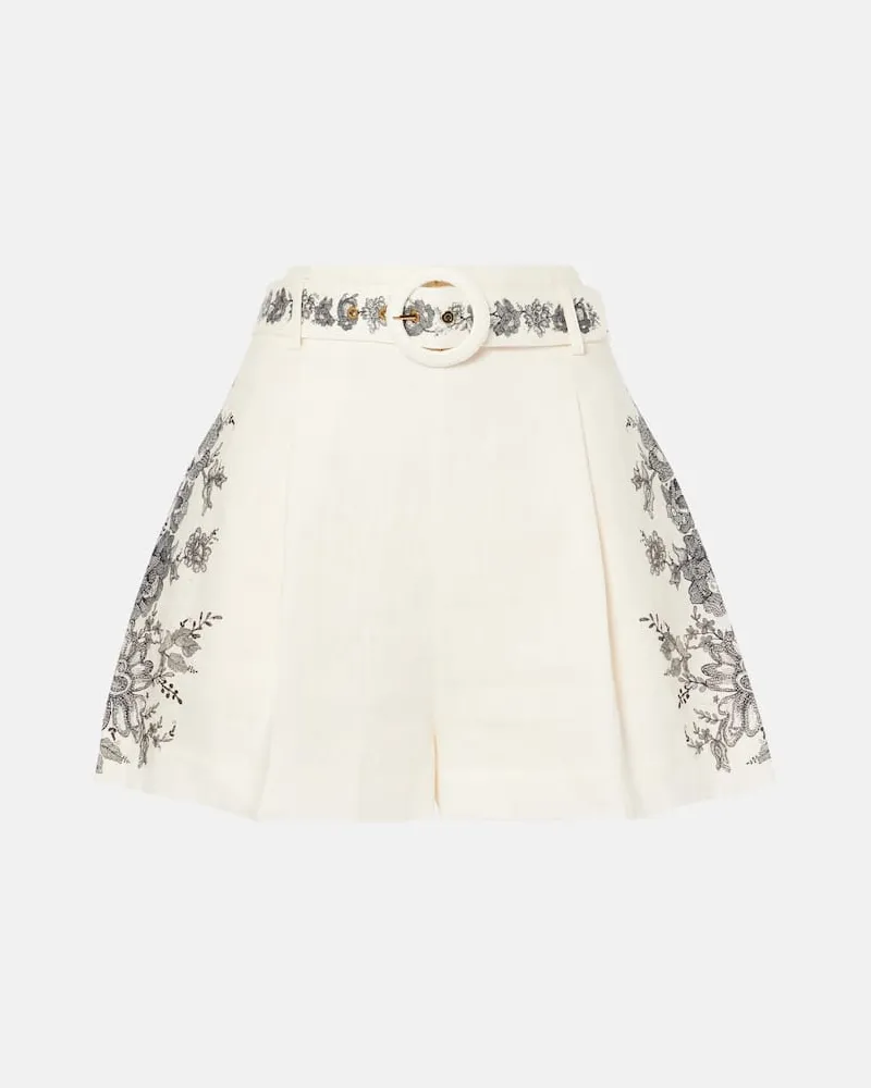 Zimmermann Shorts in lino con stampa floreale Bianco
